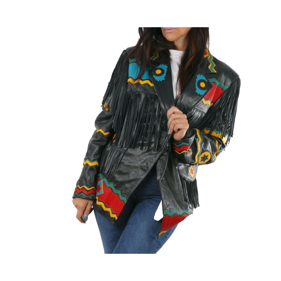 Vintage Gerunimu Leather Fringe Native American Indian Chief Blazer Jacket L - Picture 3 of 16
